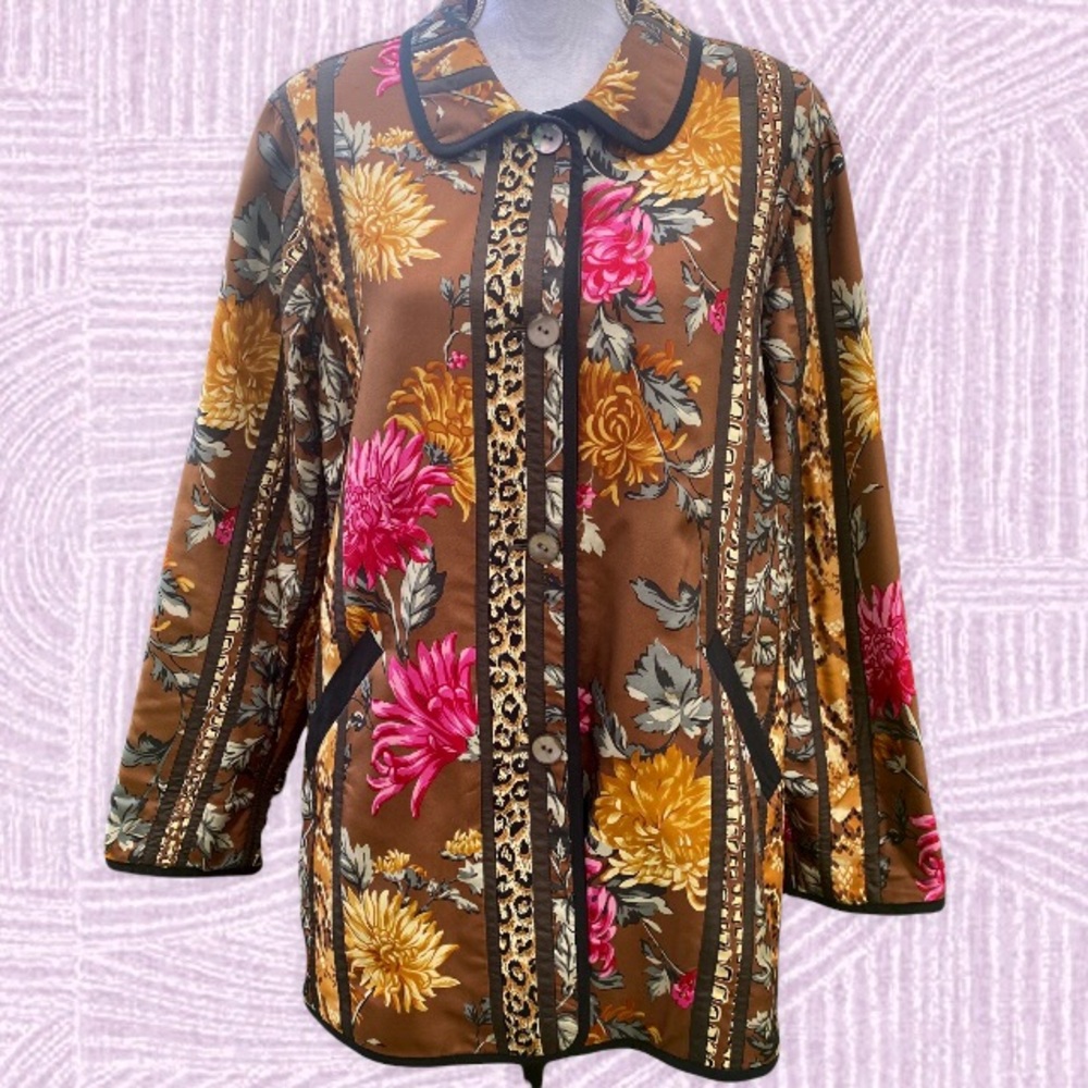 Victor Costa Occasion 100% silk floral print leopard print animal print jacket